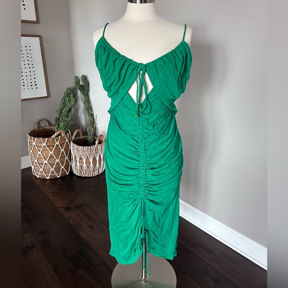 FARM RIO Embellished Cutout Ruched Sleeveless Midi Dress Green Large NWTs - Picture 4 of 15